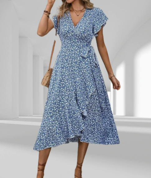 Gebloemd Wikkeljurk met V-hals & Ruffles – Zomerachtig & Elegant