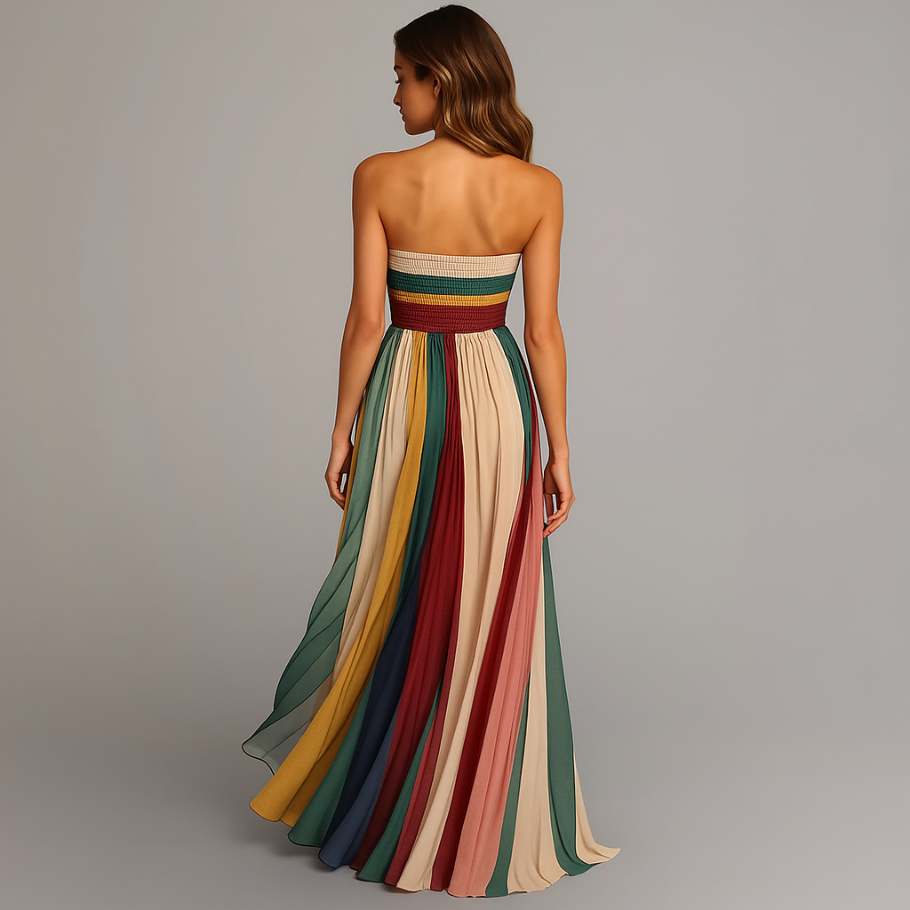 Gwen | Dames Straploos Geplooid Colorblock Maxi Jurk