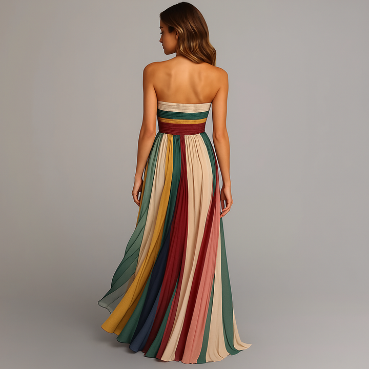 Gwen | Dames Straploos Geplooid Colorblock Maxi Jurk