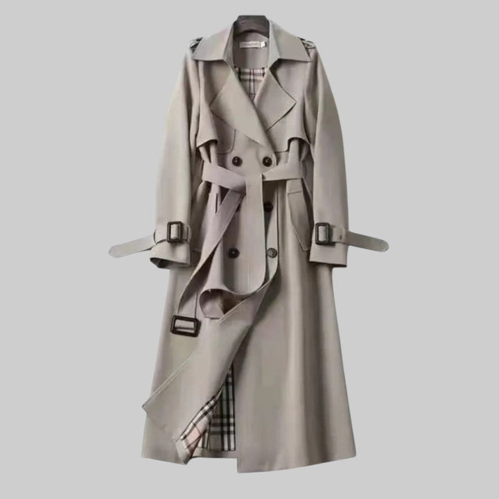 Ellie | Damen Doppelreihiger langer Trenchcoat mit Gürtel