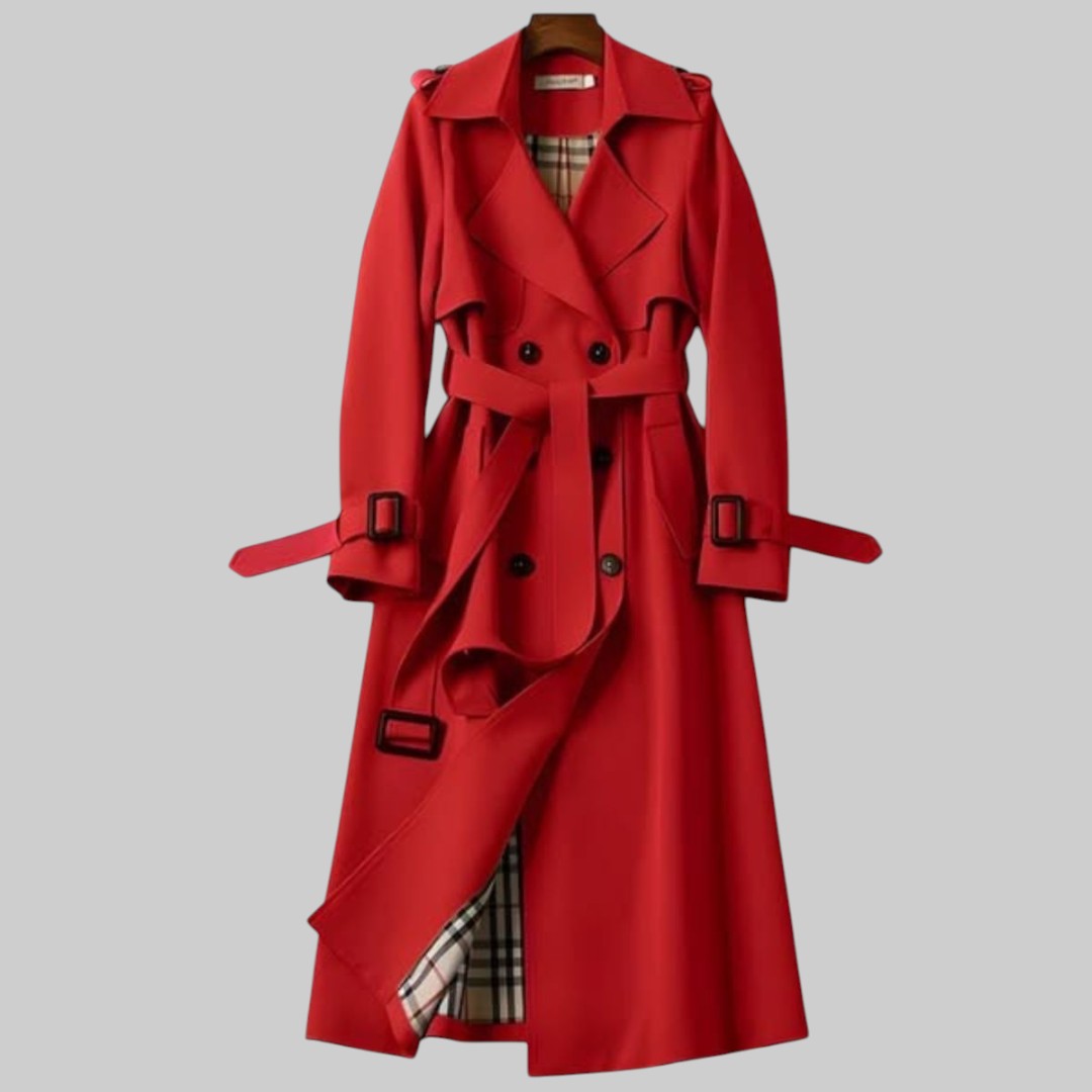 Ellie | Damen Doppelreihiger langer Trenchcoat mit Gürtel