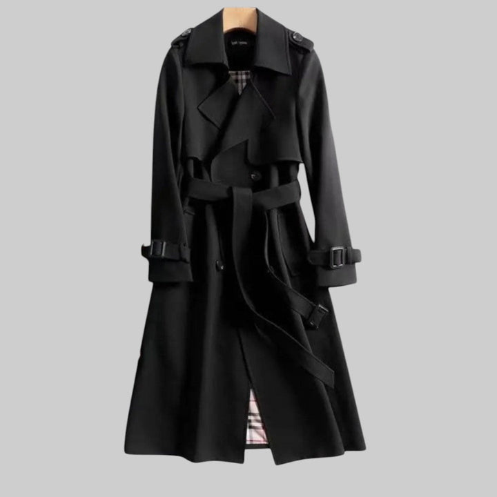 Ellie | Damen Doppelreihiger langer Trenchcoat mit Gürtel