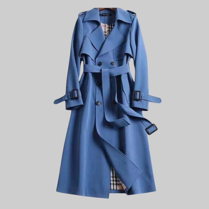 Ellie | Damen Doppelreihiger langer Trenchcoat mit Gürtel