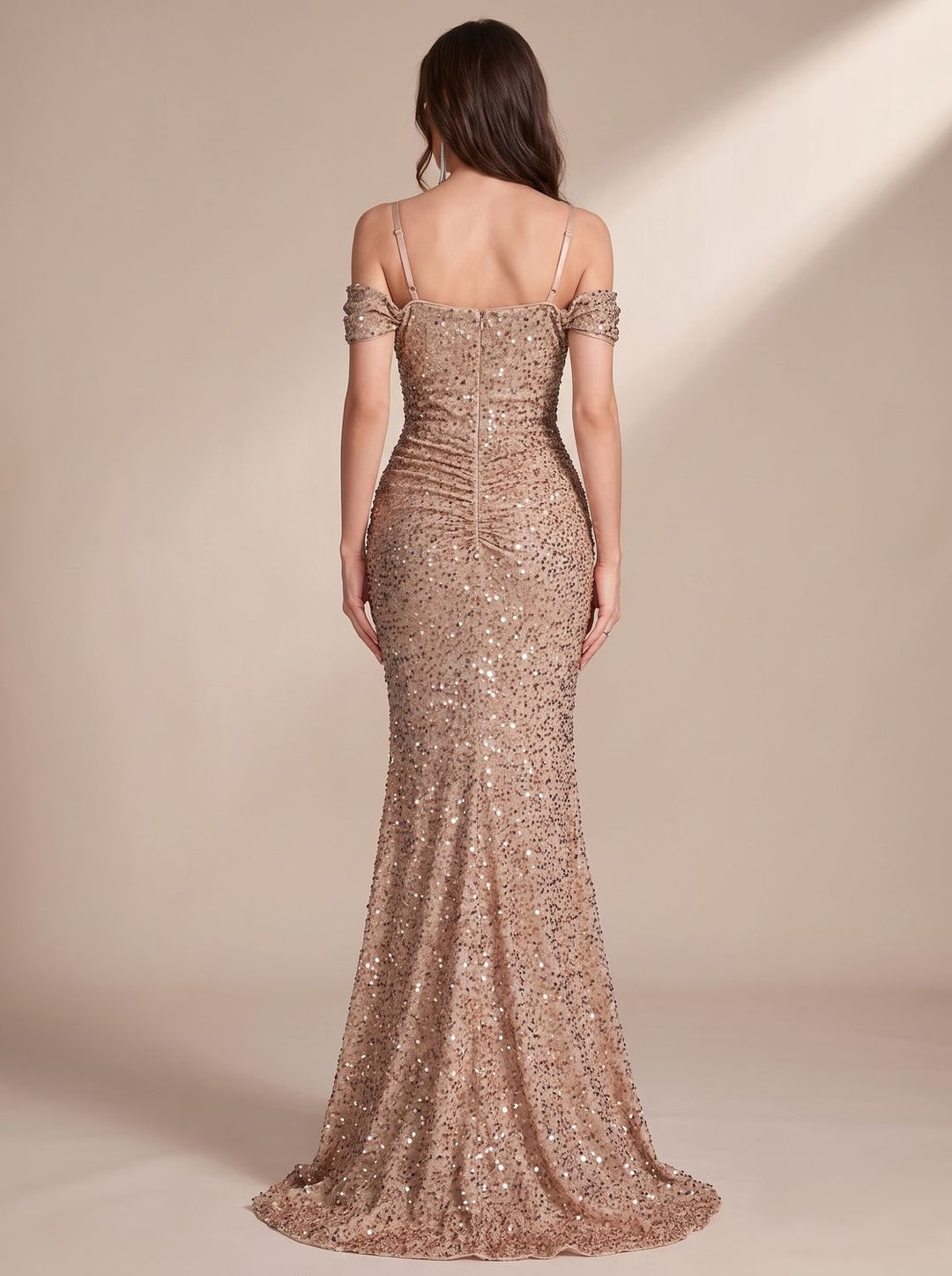 Jillian Dames Pailletten Maxi Jurk Off-Shoulder met Split