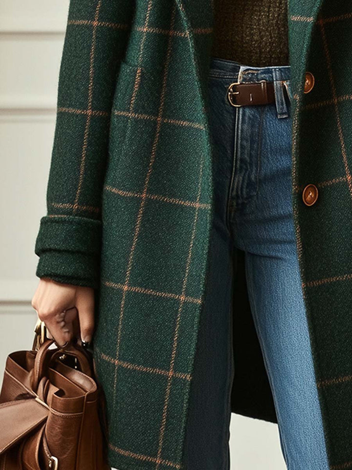 Samantha | Damen Kariert Jacke mit Knopfleiste vorne