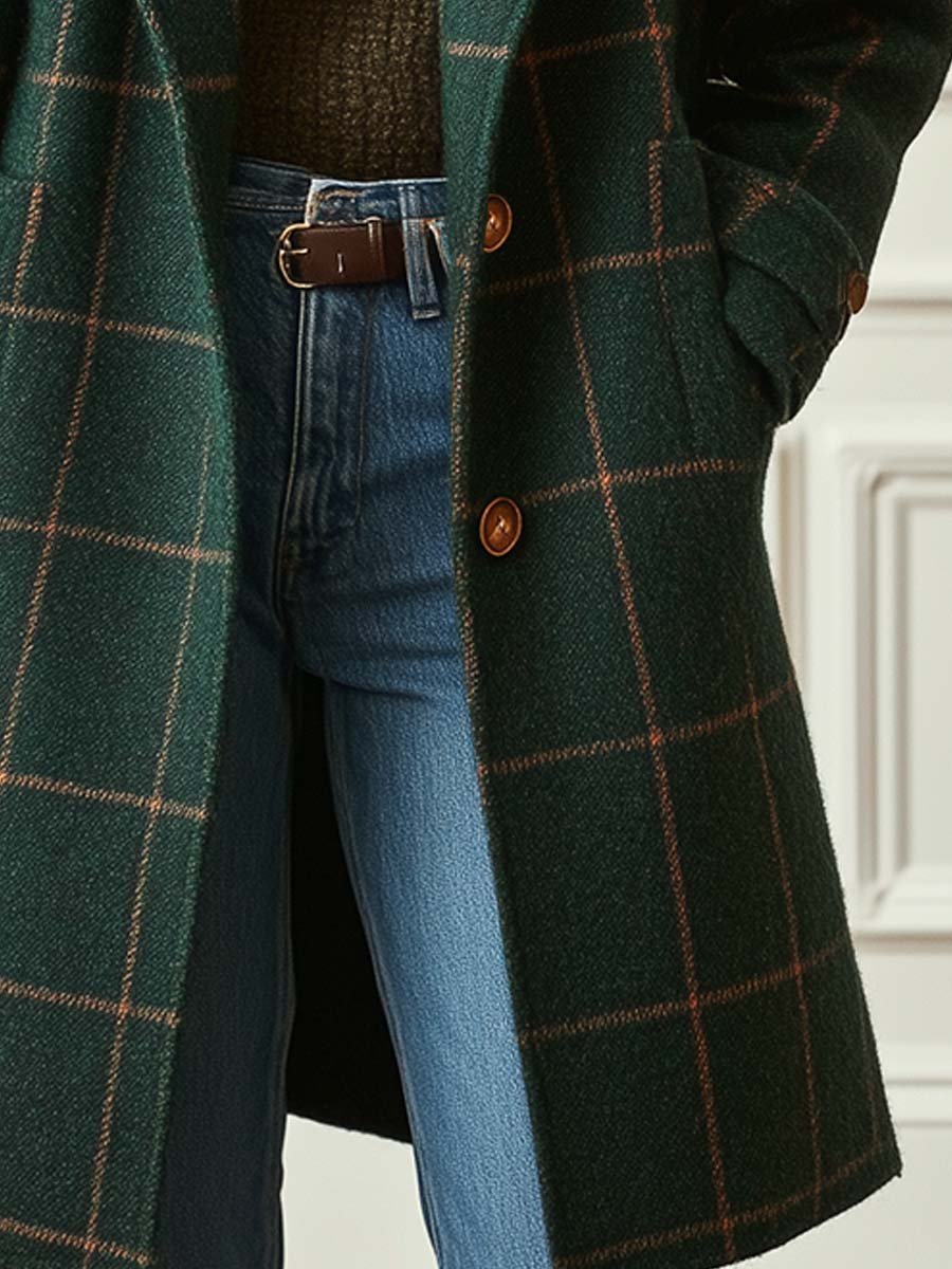 Samantha | Damen Kariert Jacke mit Knopfleiste vorne