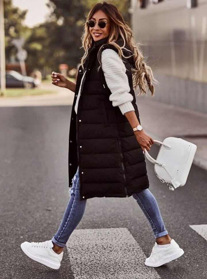 Knielanге Gewatteerde Mouwloze Bodywarmer Dames Capuchon Vest