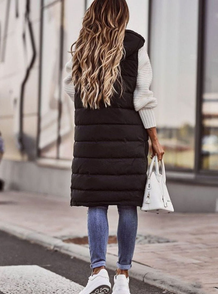 Knielanге Gewatteerde Mouwloze Bodywarmer Dames Capuchon Vest