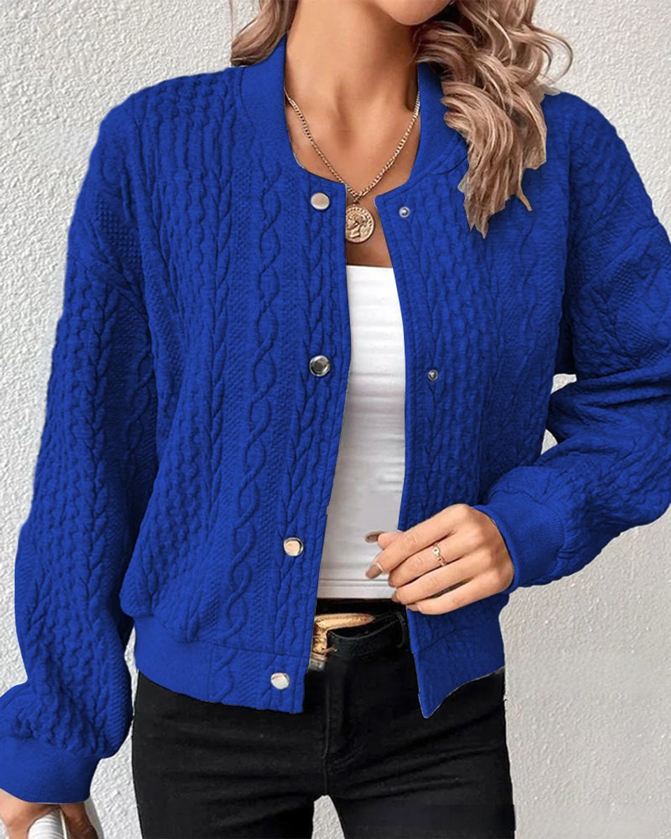 Kort Gebreid Vest Dames Kabelpatroon Drukknopen - Blauw