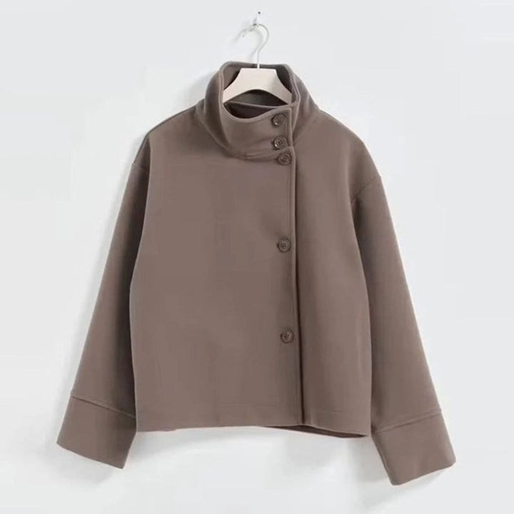 Korte Jas Dames Hoge Kraag Knoopsluiting Elegant Tijdloos