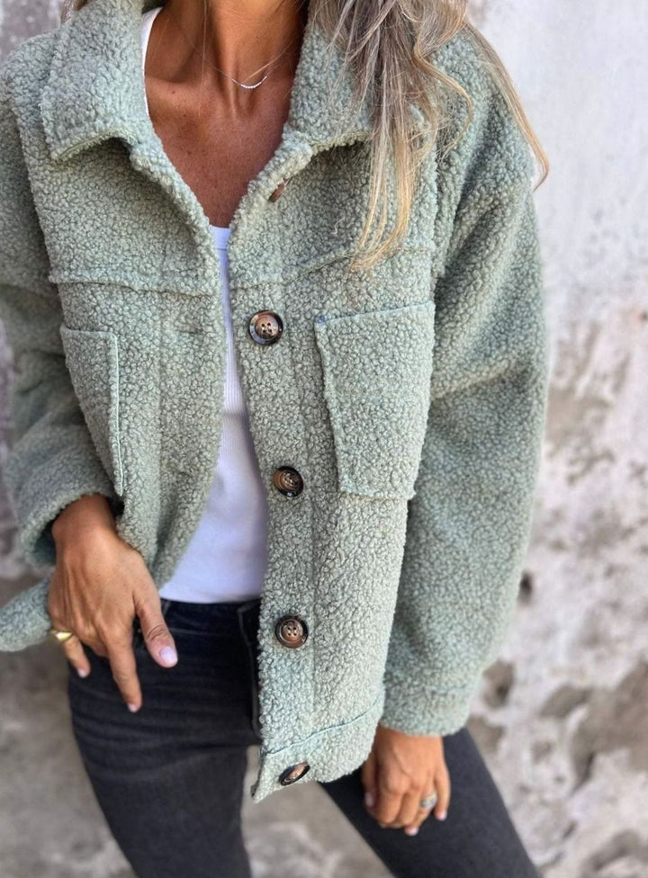 Kuschelige Teddyfleece Innenfutter Damen Jacke Lockere Passform - Grün