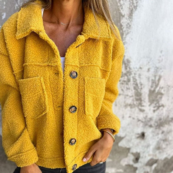 Kuschelige Teddyfleece Innenfutter Damen Jacke Lockere Passform - Gelb