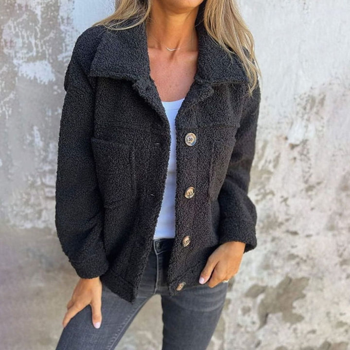 Kuschelige Teddyfleece Innenfutter Damen Jacke Lockere Passform - Schwarz