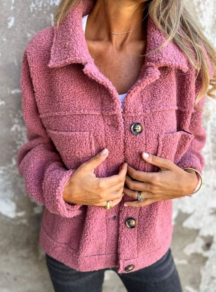 Kuschelige Teddyfleece Innenfutter Damen Jacke Lockere Passform - Rosa
