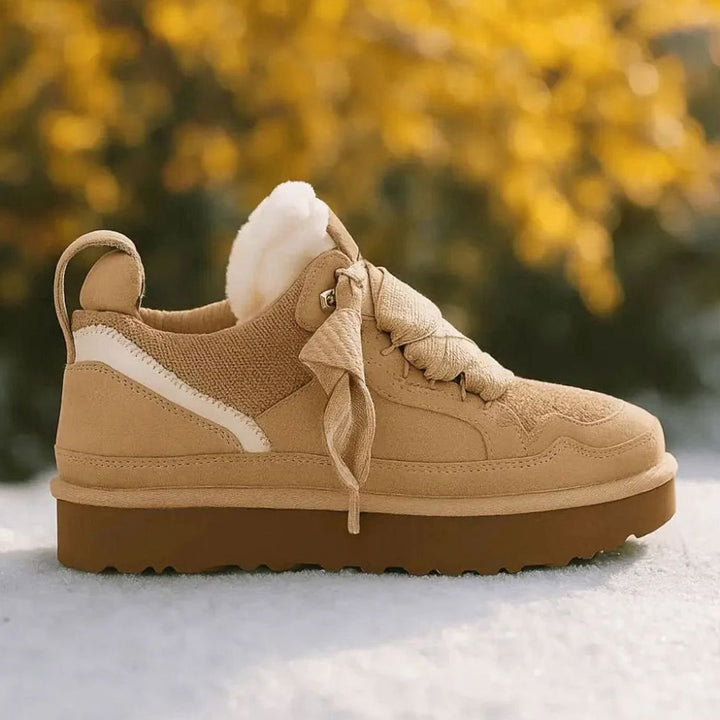 Laarzen Dames Gevoerde Winterstiefeletten Veterschoenen Antislipzool - Beige