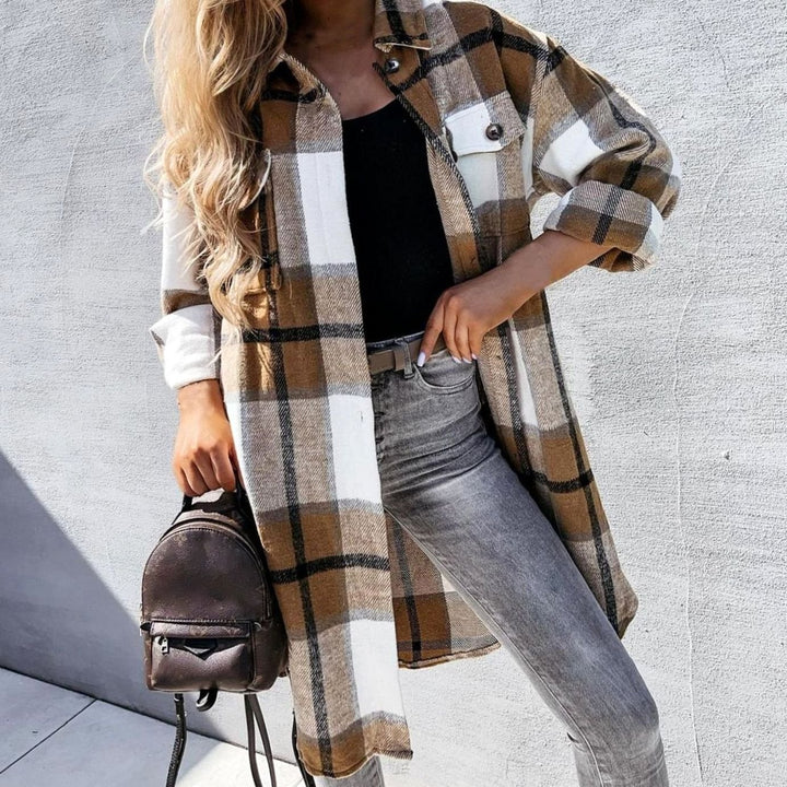 Lange Geruite Trenchcoat Dames Maxi Winterjas Knoopsluiting - Bruin
