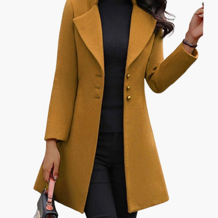 Lange Getailleerde Winterjas Dames Trenchcoat Zwart - Geel