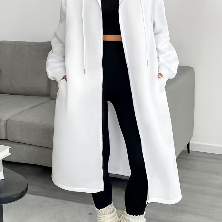 Lange Trenchcoat Dames Oversized Capuchon Rits Winterjas - Wit