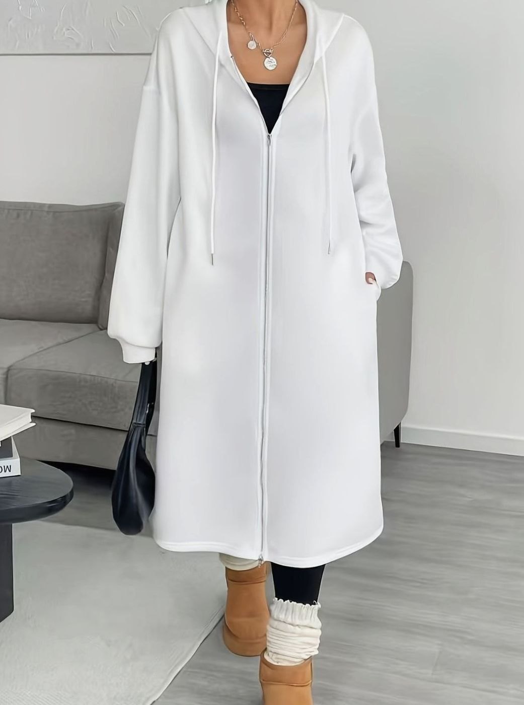 Lange Trenchcoat Dames Oversized Capuchon Rits Winterjas