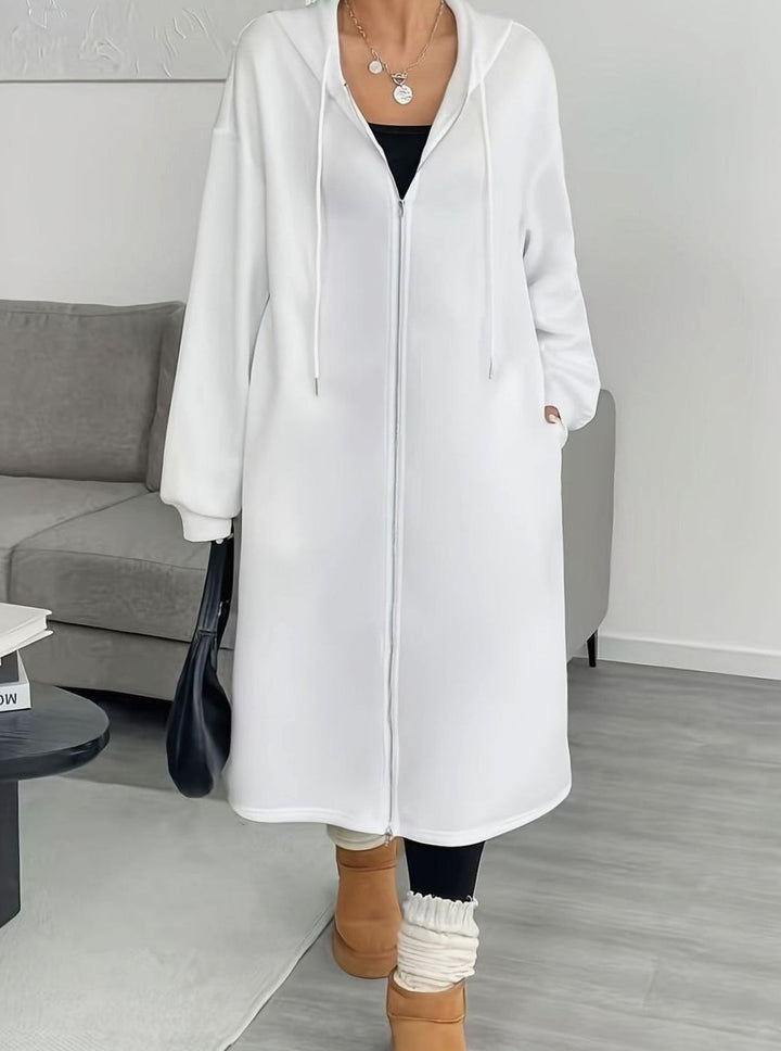 Lange Trenchcoat Dames Oversized Capuchon Rits Winterjas