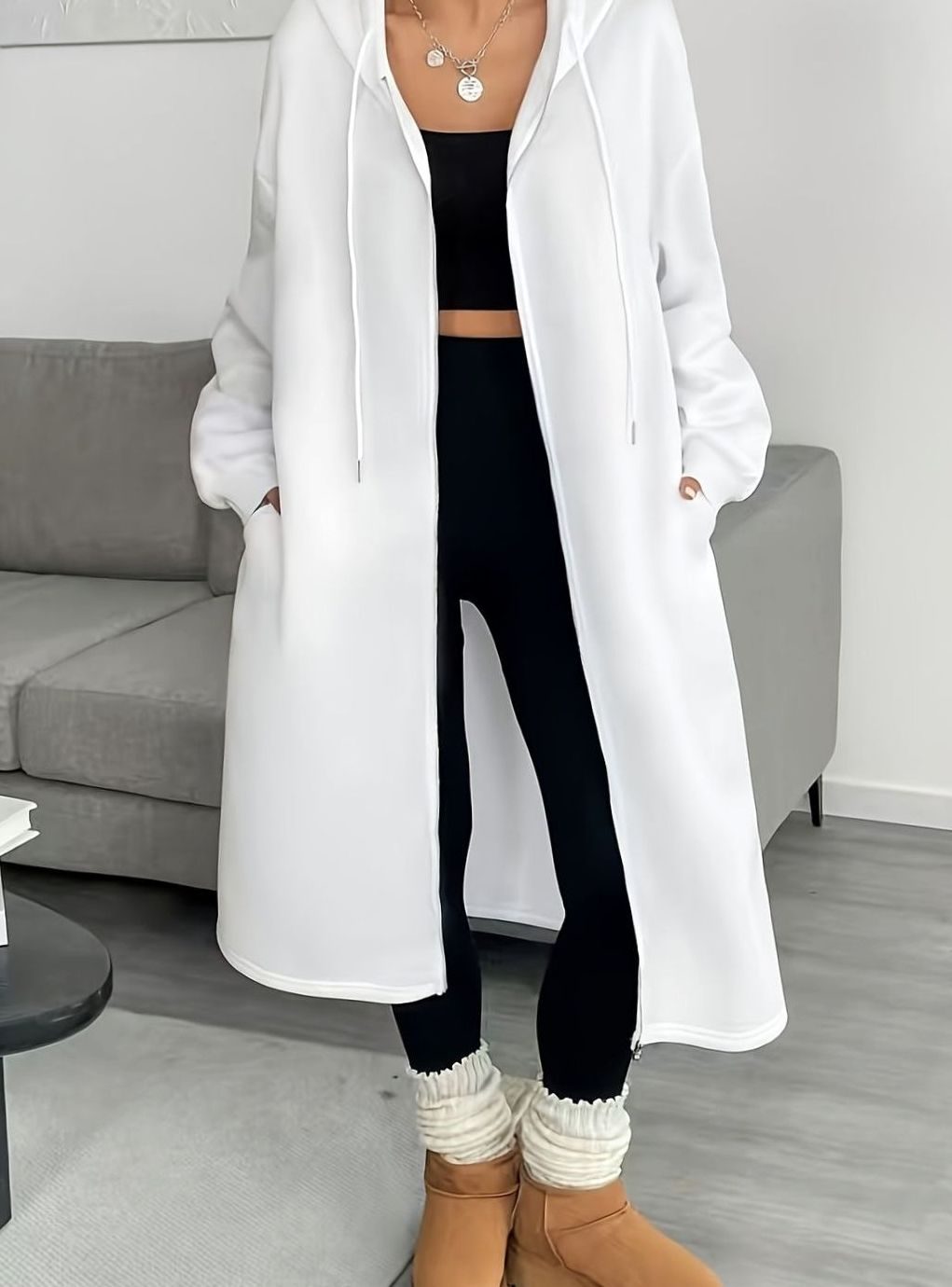 Lange Trenchcoat Dames Oversized Capuchon Rits Winterjas