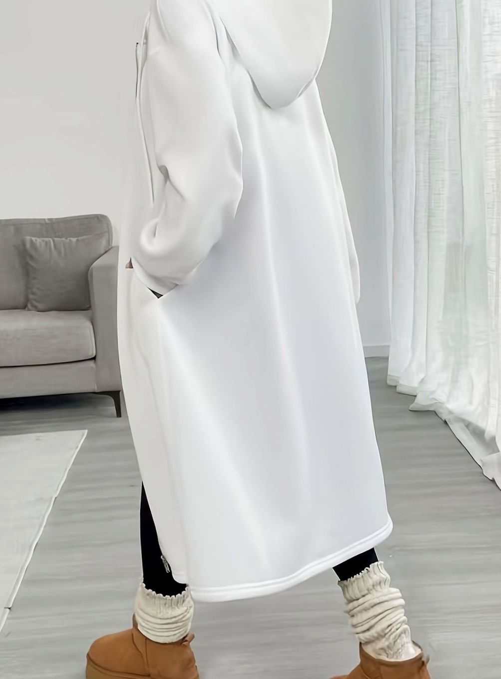Lange Trenchcoat Dames Oversized Capuchon Rits Winterjas