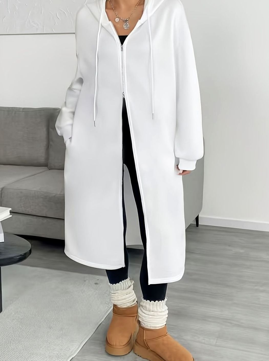 Lange Trenchcoat Dames Oversized Capuchon Rits Winterjas