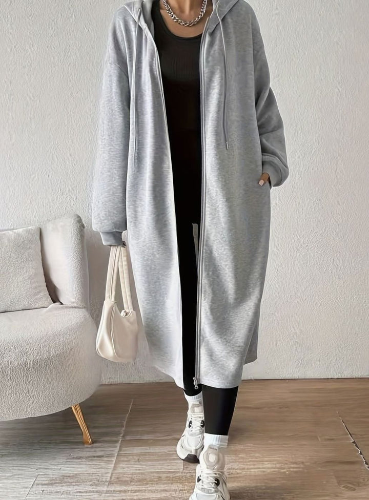Lange Trenchcoat Dames Oversized Capuchon Rits Winterjas - Lichtgrijs