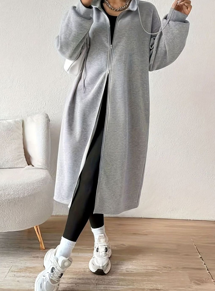 Lange Trenchcoat Dames Oversized Capuchon Rits Winterjas