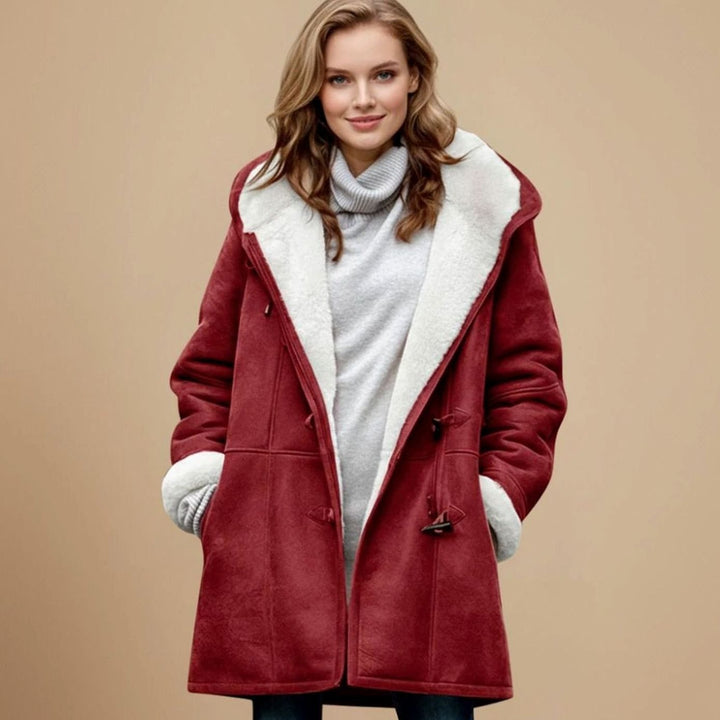Lange Winterjas Dames Duffeljas met Capuchon Toggleknopen - Rood