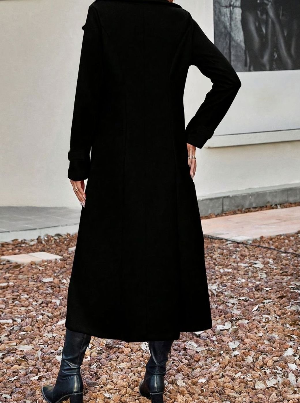 Lange Wollen Jas Dames Getailleerde Trenchcoat Dubbele Knoopsluiting