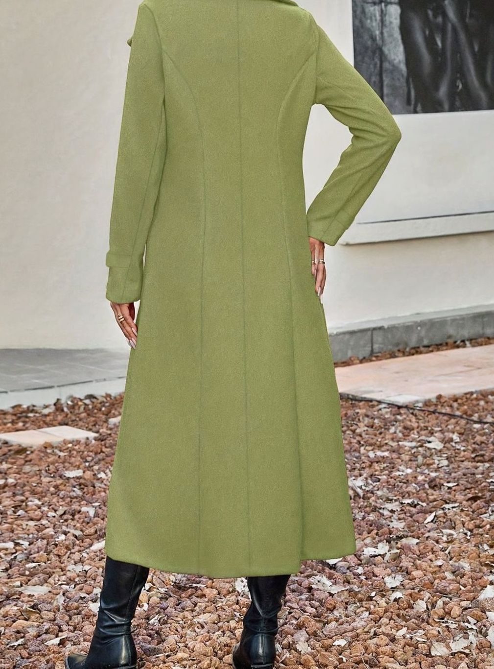 Lange Wollen Jas Dames Getailleerde Trenchcoat Dubbele Knoopsluiting