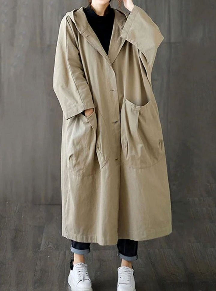 Langer Regenmantel mit Kapuze für Damen wasserdichter Oversize-Trenchcoat
