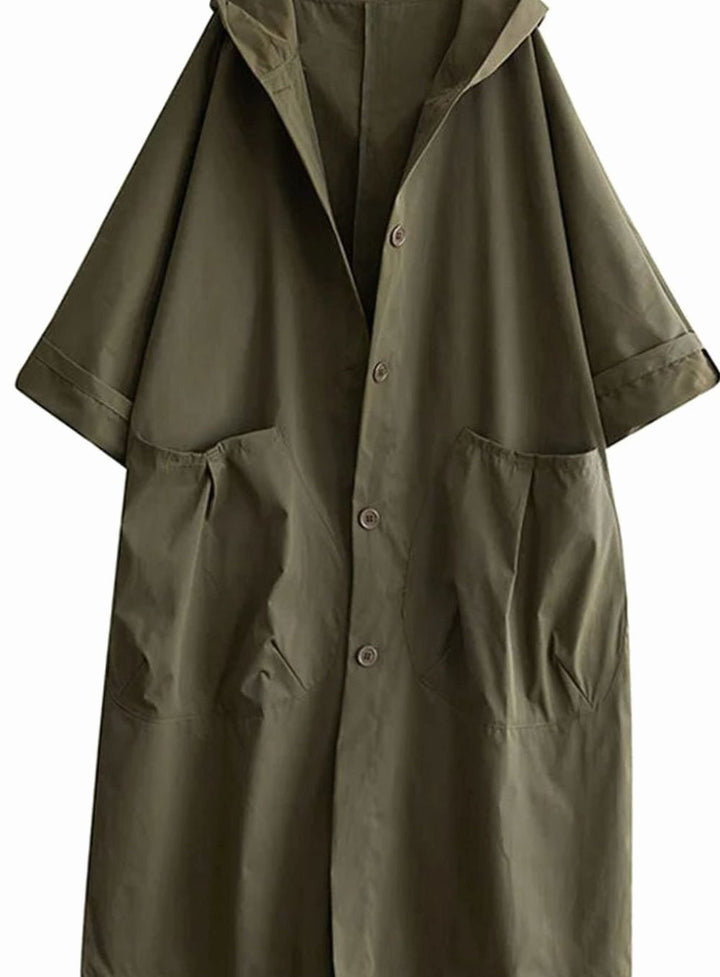 Langer Regenmantel mit Kapuze für Damen wasserdichter Oversize-Trenchcoat - Grün