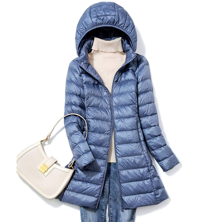 Lichtgewicht parka dames donsjack capuchon ritssluiting - Blauw