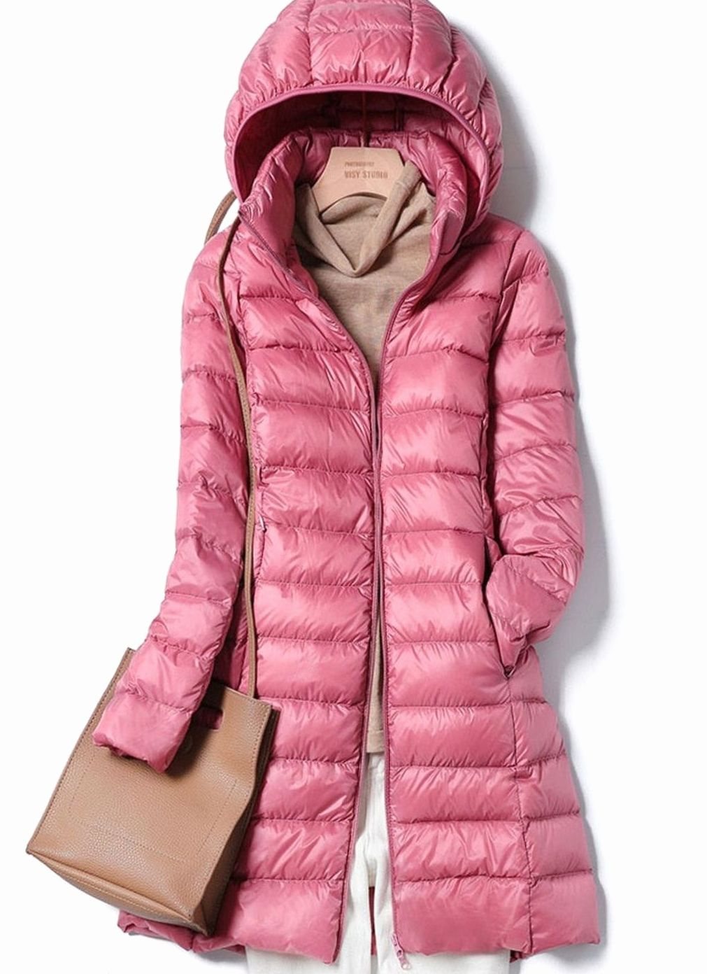 Lichtgewicht parka dames donsjack capuchon ritssluiting - Lichtroze
