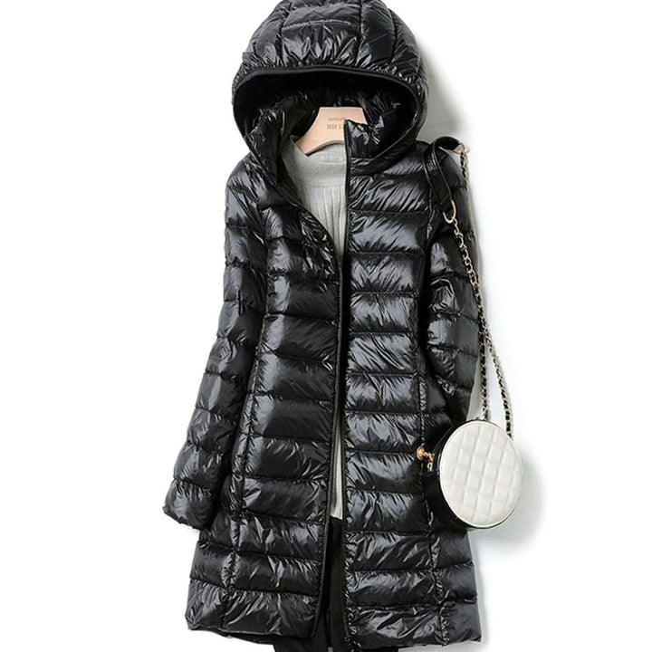 Lichtgewicht parka dames donsjack capuchon ritssluiting - Zwart