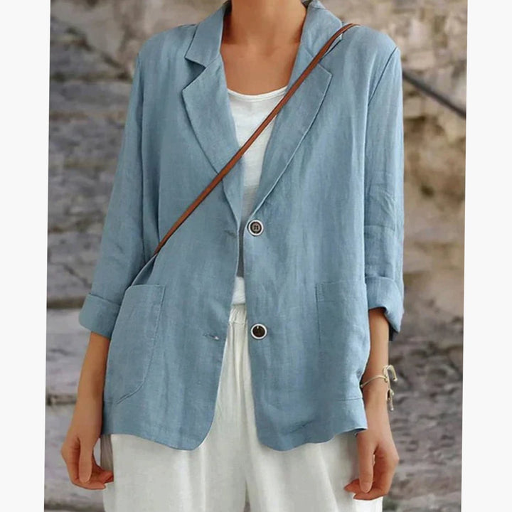 Linnen Blazer Gilet Dames Luchtig Colbert met Knopen - Blauw