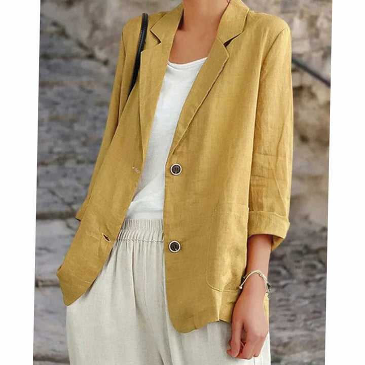 Linnen Blazer Gilet Dames Luchtig Colbert met Knopen - Geel