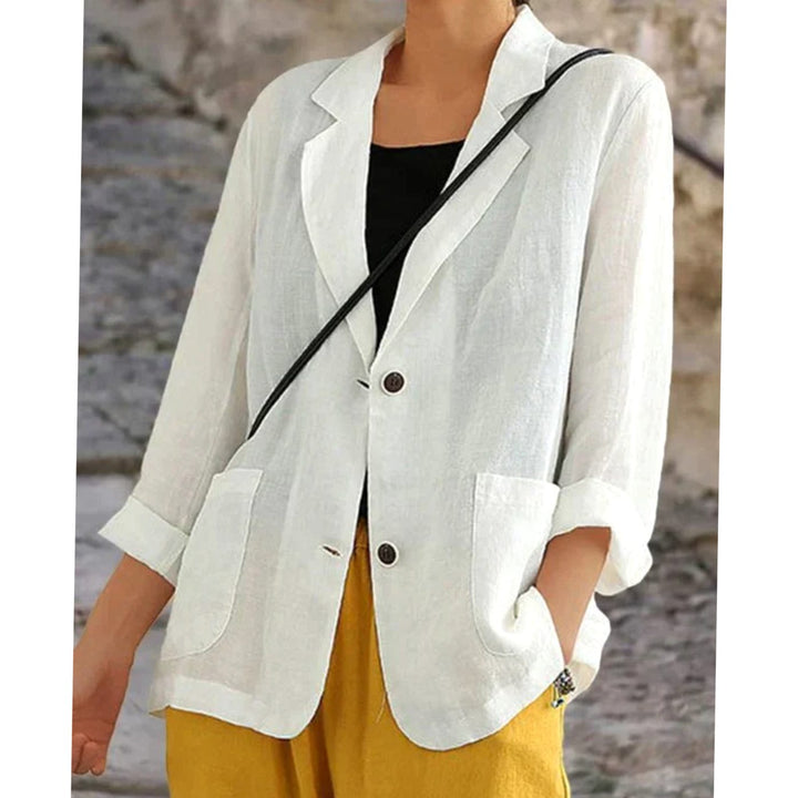 Linnen Blazer Gilet Dames Luchtig Colbert met Knopen - Wit