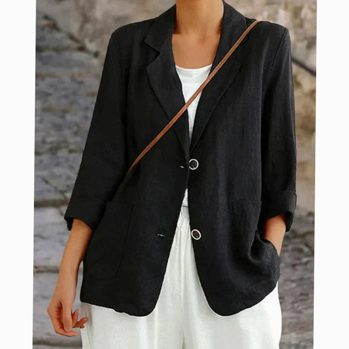 Linnen Blazer Gilet Dames Luchtig Colbert met Knopen - Zwart