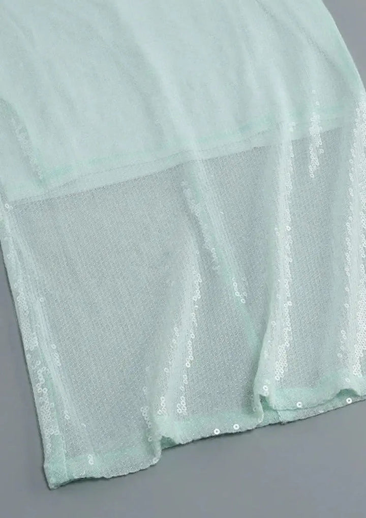 Maya | Spitze Front Lange Mouwen Mintgroene Glitters Jurk Dames