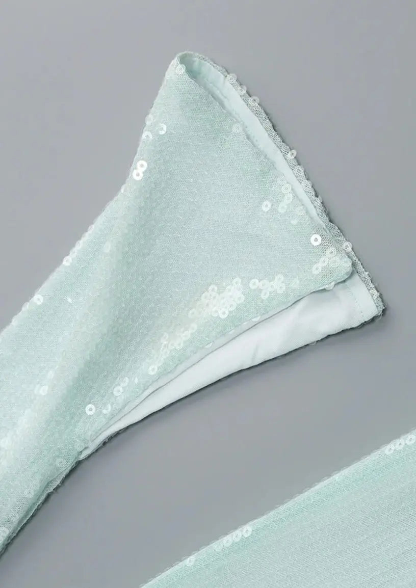 Maya | Spitze Front Lange Mouwen Mintgroene Glitters Jurk Dames