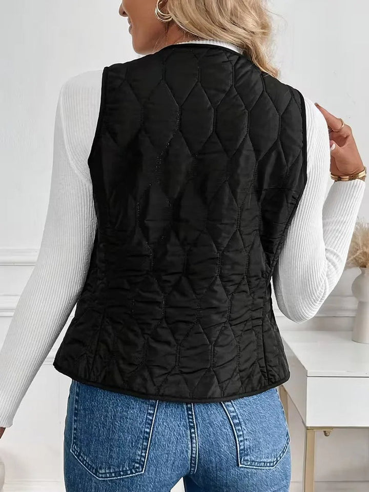 Mantel Dames Gewatteerde Mouwloze Bodywarmer Knoopsluiting