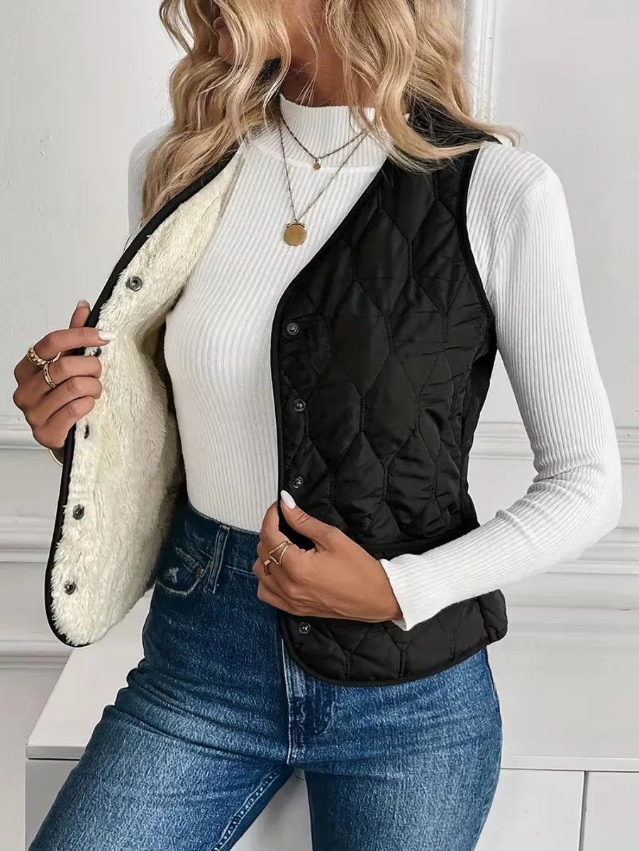 Mantel Dames Gewatteerde Mouwloze Bodywarmer Knoopsluiting