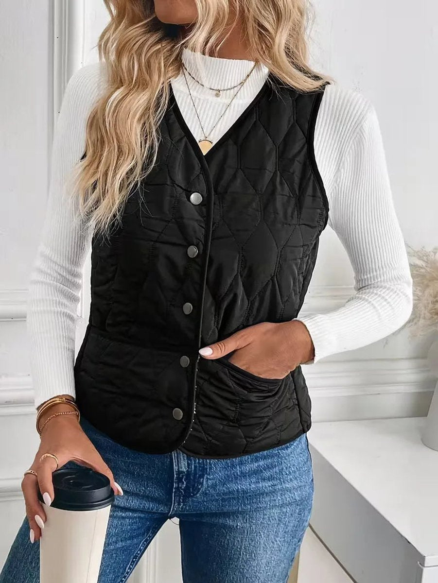 Mantel Dames Gewatteerde Mouwloze Bodywarmer Knoopsluiting