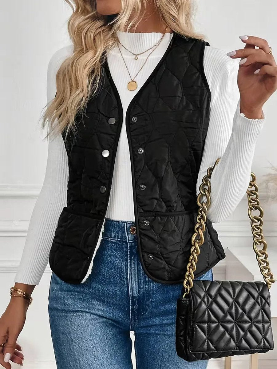 Mantel Dames Gewatteerde Mouwloze Bodywarmer Knoopsluiting