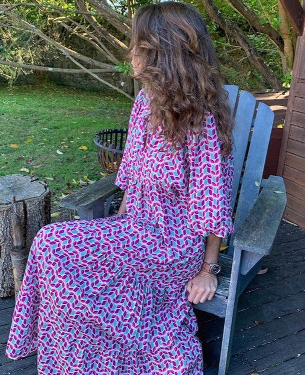 Maxi jurk dames wijdvallend V-hals boho vloeiende silhouet - Paars