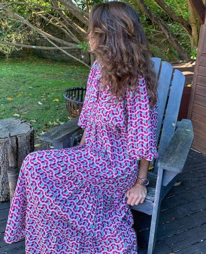 Maxi jurk dames wijdvallend V-hals boho vloeiende silhouet - Paars