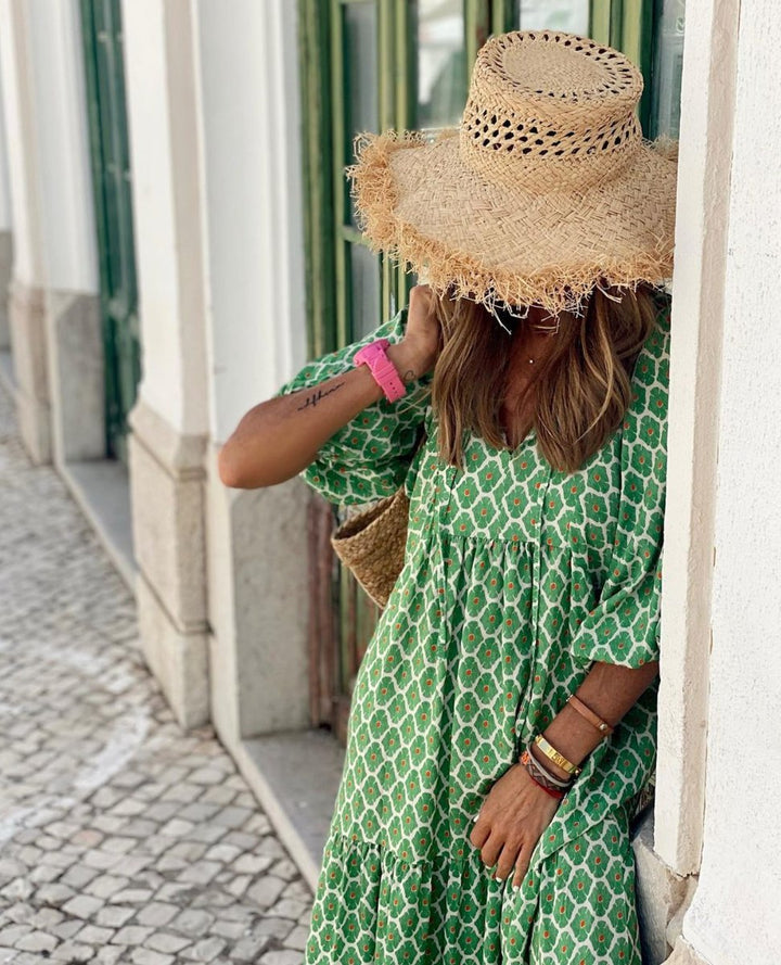 Maxi jurk dames wijdvallend V-hals boho vloeiende silhouet